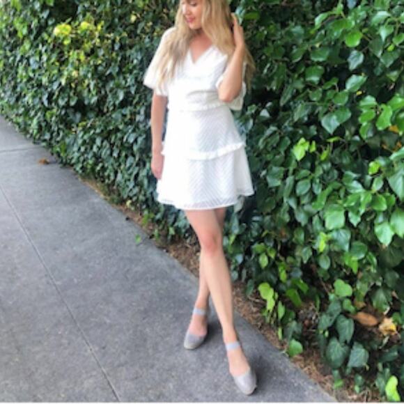 Shilla Chevron Swiss Clip Dot Short Sleeve Classy Fit and Flare Mini Dress Small - Picture 3 of 14